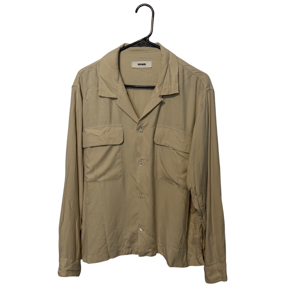 Buck Mason Silken Twill Studio Shirt Womens XL Tan Long Sleeve Camp Collar Top